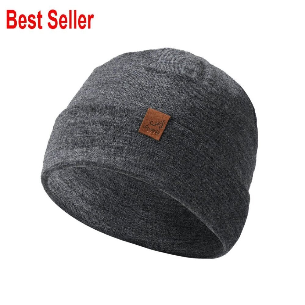 Merino Wool Cuff Beanie Unisex Winter Hat Knitted Skull Wrap Classic